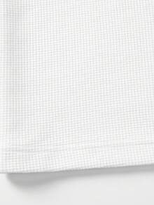 男士亨利领华夫格针织套头衫，亨利领设计，针织面料，透气轻盈，休闲简约，纽扣设计，适合日常穿着和轻商务场合，复古绅士风格 - 白色 - 查看 5