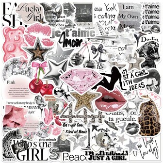 50 pegatinas de vinilo plateadas, lindas y con diseños de la suerte, adecuadas para botellas de agua, portátiles, teléfonos, patinetas, guitarras, equipaje, álbumes de recortes, cascos, decoraciones de fiesta y regalos