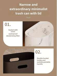 Marble Grain Corner Trash Can With Lid - Square Odor-Sealing Design, Press-Open Opening, For Toilet, Hotel, Home, Homestay, Kitchen, Living Room, Plastic Garbage Can, Trash Bin, Fits Tight Spaces, Space-Saving Design, Bathroom Trash Can, Home Decor, Bathroom Decor And Accessories, Trash Can Kitchen, Bathroom Trash Can, Valentines Day