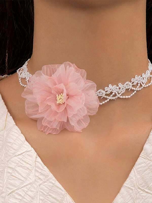 Collar de encaje floral, gargantilla oscura estilo lolita, collar para mujeres