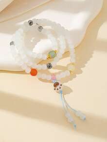 Cute Cat Paw 3-Circle Jade Bracelet Pendant