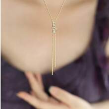 1pc Vintage Claw Rhinestone Chain Tassel Long Y-Shaped Necklace, Stainless Steel Gold Color Choker