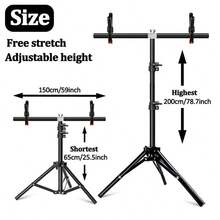 Soporte en forma de T para fondos de fotografía de 59 pulgadas de ancho, soporte pequeño en forma de T para soportes de luz de 78.7 pulgadas de alto, mini soporte para telas, papel y fondos de PVC para estudio fotográfico - Negro - Ver 3