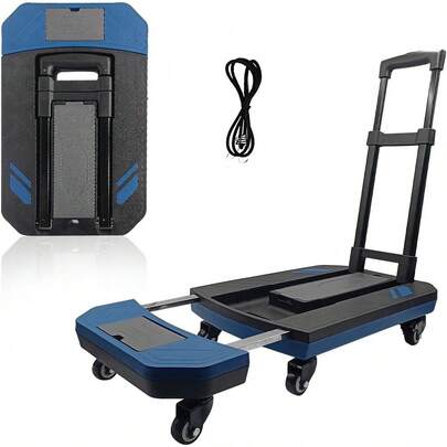Carro De Mano Plegable Con Plataforma, Carrito De Equipaje Con 6 Ruedas De Manija Ajustable, Carritos Para Compras Con 2 Organizador & Cuerda EláStica Para Hogar Viaje Mudanza Oficina 220lb