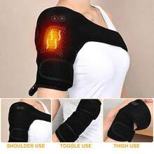 三合一 USB 加热护膝肩带便携式腿部保暖器，具有三个可调节的加热级别和按摩功能 - 黑色 - 查看 5