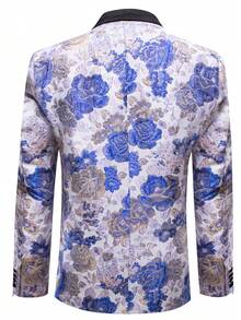 1pcs Mens Blazer Suit Blue Floral Jacket One Button Coats Regular Fit Wedding Formal Casual Party Banquet-Without Bowtie Set - 藍色 - 查看 2