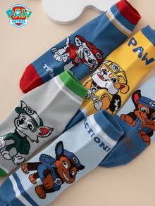 5 Pairs Cute Cartoon Paw Patrol Themed Patterned Crew Socks, Colorful Stripes, Breathable & Durable, Suitable For All Seasons, European/American Sizes, Comfortable For Everyday Wear - Multicolor - View 4