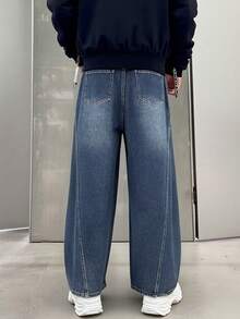 Vintage Men's Jeans, Versatile High-End Youthful Street Style Casual Washed Denim Unique Pocket Design Loose Straight Leg Pants, Suitable For All Seasons