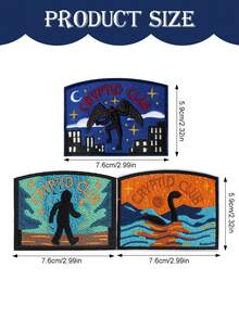 3pcs Mystery Animal Embroidered Patches, Mystery Animal Lover Patches, Bigfoot, Mothman, Loch Ness Monster Mystery Animal Patches, Iron-On/Sew-On, Suitable For Jackets, Bags, Hats - 彩色 - 查看 3