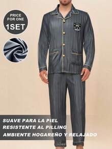 COTOLO Pijama de hombre pijamas para hombre pijama hombre pijama conjunto de pijamas para hombre de color azul marino con detalles de ribete dorado, corte regular, estilo sencillo, para uso en el hogar - Verde - Ver 3
