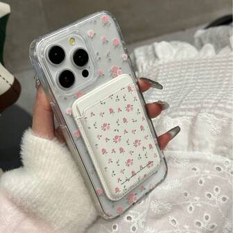 1 pieza Cartera con tarjetero de cuero de PU con estampado de lazo de perrito/floral rosa, compatible con iPhone 16 Pro Max/16/16 Pro/16 Plus/15 Pro Max/15/15 Pro/15 Plus/12/13/14 Pro/12 Pro/12 Pro Max /13 Pro/13 Max/13 Pro/14 Pro 14 May/14 Plus/12 Mini/13 Mini, con ranura para tarjeta con imán fuerte