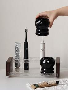 1pc Ceramic Cat Toothbrush Holder, Cute Siamese Cat Electric Toothbrush Stand Organizer, Couple Toothpaste Placement Bathroom Countertop Base Stand, Home Bathroom Decor, Bathroom Storage, Toothbrush Holder, Gift Fall Decor Back To School