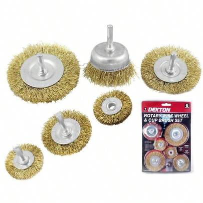 Dekton 6pc Brass Wire Wheel / Cup Brush Set Use With Rotary Drill And Drills