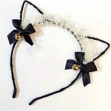 Black Lace Cat Ear Headband With Gold Bells And Bowknot - Cute And Fashionable Hair Accessories For Women, Perfect For Makeup, Skincare, Or Casual Wear Halloween Party Decorations - Cat Ear Mesh - View 5