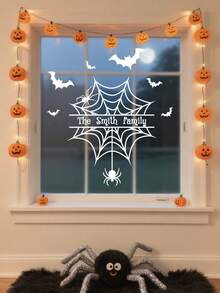 Custom Halloween Door Decal, Personalized Family Name Spider Web Sticker With Bats & Spiders, Halloween Front Door Decor, Spooky Vinyl Transfer Decal, Haunted House Porch Decoration, Gothic Fall Home Decor, Trick Or Treat Sign - Multicolor - View 4