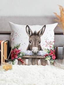 1 pieza Funda de almohada decorativa impresa por un solo lado con un patrón suave y cómodo de ciervo, caballo y pájaro en acuarela, adecuada para dormitorio, sala de estar, sofá y decoración de fiestas (no incluye el relleno de la almohada)