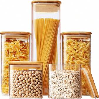 2/3/4pcs Square Kitchen Food Glass Jars, Glass Airtight Canisters, Kitchen Organizers, 1100/1500/2000ml Large Capacity Kitchen Storage Containers, Glass Storage Containers With Bamboo Lids, Multiple Capacity Sets, Suitable For Kitchen Spices, Grains, Pasta, Coffee, Sugar, Cookies, Home Kitchen Tabletop Decor Storage