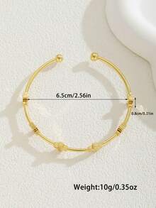 1件极简几何金色十字架不锈钢开口手镯，适合儿童和女孩日常佩戴和搭配 - 金黃色 - 查看 8