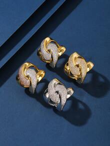 1pc Copper Zirconia Material Fashionable Charm Heavy-Duty X Letter Unisex Ring, Suitable For Gift, Women's Holiday And Daily Wear