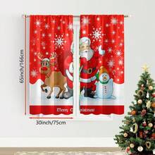 2 piezas Cortinas de entrada de Navidad con diseño de Papá Noel, renos y muñeco de nieve, estilo art decó, de poliéster lavable a máquina, cortinas con tema navideño sin forro para decoración de temporada navideña - uso durante todo el año