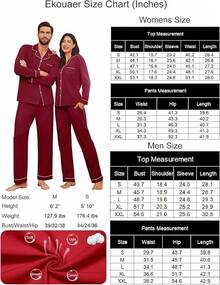 Couple Matching Pajamas 100% Cotton Long Sleeve Sleepwear Button Down Loungewear Pjs Set S-XXLhalloween - 葡萄酒 - 查看 4