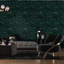 [ 2025 New Edition ] 1 Piece Of Thickened Starry Night Wallpaper Roll -17.7x118.1 Inches, Detachable Waterproof Self-Adhesive Wallpaper, Deep Blue With Golden Stars, Very Suitable For Bedroom, Living Room, Dining Room And Furniture Renovation, Bedroom Decoration - 彩色 - 查看 11