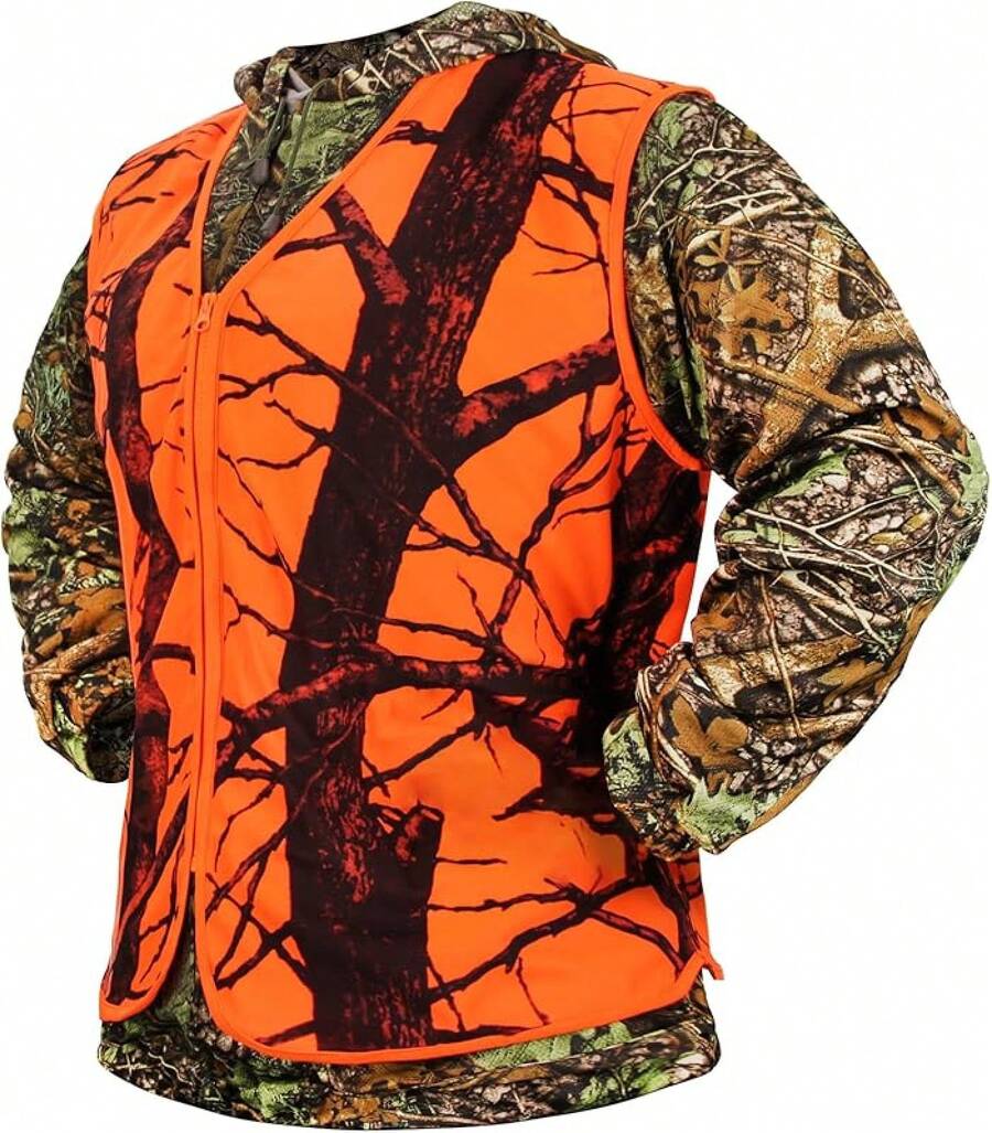 Blaze Orange Camo Hunting Vest, Lightweight, Zipper Closurehalloween - 4X-大號 - 查看 1
