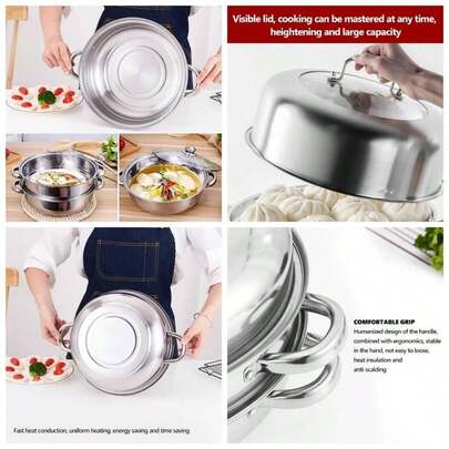 Utensilios de Cocina de Acero Inoxidable de Grado Alimenticio, Olla 27, 2 Capas, Bao Mara, Fcil Visualizacin, Calentamiento Rpido, Carga de 15 Kg, Ahorro de Energa