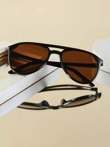 1pc Women's Fashion Glasses, New Double-Bridge Vintage Large Frame Personalized Versatile Face-Flattering Accessory Suitable For Daily, Outdoor, Cycling, Sun Protection, Stage Performance, Party