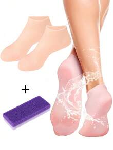 2/1 Paio di calzini idratanti in silicone, calzini in silicone morbidi, calzini SPA antiscivolo in gel per ammorbidire i piedi e la pelle screpolata, calzini SPA per pedicure per la cura dei piedi delle donne dopo la pedicure