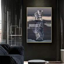 Pôster em tela, arte moderna, pôster inspirador de gato e leão, presente ideal para quarto, sala de estar, corredor, arte de parede, decoração de parede, decoração de outono, decoração de parede, decoração de quarto, sem moldura