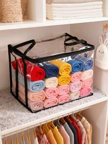 1pc Foldable Clear PVC Storage Bag - Large Capacity Handbag Organizer For Clothes, Books, Toys & More - Durable Black Trim Multifunctional Organizer With Handles - Multicolor - View 5