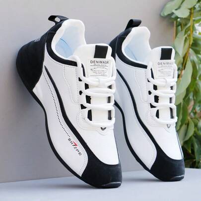 男士运动户外鞋经典黑白皮鞋厚底增高鞋防滑耐磨跑步鞋