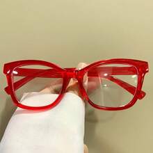 Y2K Cat Eye Transparent Lens Candy Color Fashion Decoration Computer Glasses For Women - 紅 - 查看 5