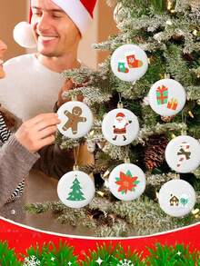 12packs 8cm/3.15in White Shallow Spheric Blank Ball Ornaments With Silvery Wire, DIY Christmas Tree Hanging Ornaments For Christmas, Festival Decorations For Home, Office, Best Gift Home Decor Christmas Decorations Room Decor Winter