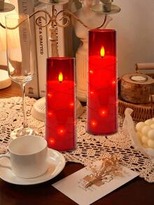 Nến LED không ngọn lửa 1 Nến không ngọn lửa nhấp nháy cho không gian lãng mạn và trang trí nhà Vỏ acrylic ổn định, có dây sao nhúng, Nến chạy bằng pin - Không bao gồm pin (Màu đỏ) - Đỏ - Xem 5