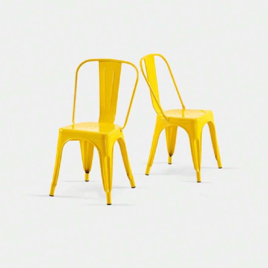 18 Inch Seat Height Industrial Metal Dining Chairs, Stackable Kitchen Or Bar Seat, Durable Modern Design, Versatile Accent Furniture, Set Of 2, Yellow,22720384,Space Saving, Patio Balcony - Mustard Yellow - View 1