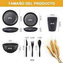 Juego de vajilla de 44 piezas, juego de vajilla de paja de trigo, vajilla reutilizable de fibra irrompible para 4 personas, libre de BPA, apto para lavavajillas y microondas (gris claro) - Negro - Ver 9