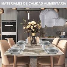 Juego de vajilla de 44 piezas, juego de vajilla de paja de trigo, vajilla reutilizable de fibra irrompible para 4 personas, libre de BPA, apto para lavavajillas y microondas (gris claro) - Gris Claro - Ver 5