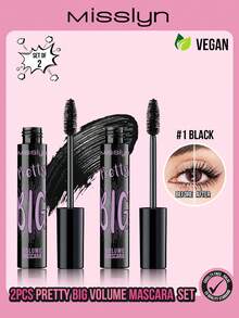 MISSLYN-2 件丰盈睫毛膏套装，丰盈睫毛膏，黑色丰盈纤长可水洗睫毛膏，超大浓密睫毛膏，可叠加和卸除配方，易于清洗和卸除，纤长丰盈，打造完美扇形效果，纯素、无麸质、无动物实验 - #1+#1 - 查看 1