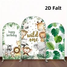 1pc/65pcs 2D Flat Animal Theme Wedding Arch Backdrop, Birthday Baby Shower Party Decor, Green Leaves Elastic Fabric Background (Stand Not Included) - Multicolor - View 1