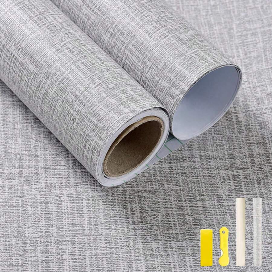 GALASALA 40 * 500CM Papel Tapiz para Pared Recamara Patrón de Tela, Papel Tapiz Autoadherible, Tapiz para Pared Decorativo Vinilo Adhesivo PVC, Antiincrustante Resistente al Agua, Gris Claro - Gris Claro - Ver 1