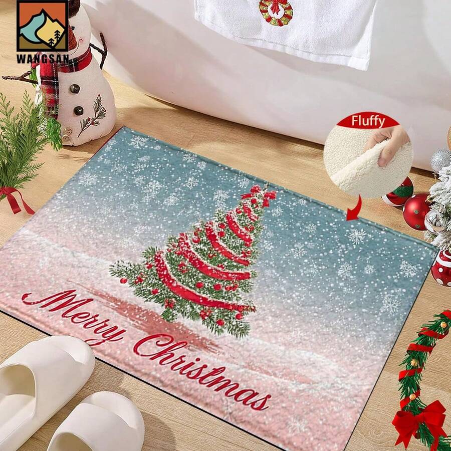 1 pieza Alfombra antideslizante con diseño de árbol de Navidad, alfombra antideslizante de fibra súper, adecuada para decoración de fiesta navideña, cocina, baño, comedor, dormitorio, puede ser un regalo de Navidad