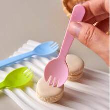 100PCS Disposable Plastic Sporks Individually Wrapped Forks For Ice Cream Cake 4.2 Inch Mini Spoons And Sporks For Desserts Yogurt Fruit Salad Black - Black - View 4