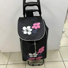 Large Waterproof Oxford Grocery Shopping Cart Bag, Foldable Hand Trolley - Red and White - View 1