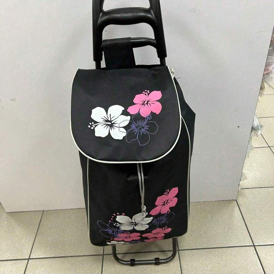 Large Waterproof Oxford Grocery Shopping Cart Bag, Foldable Hand Trolley - Red and White - View 1