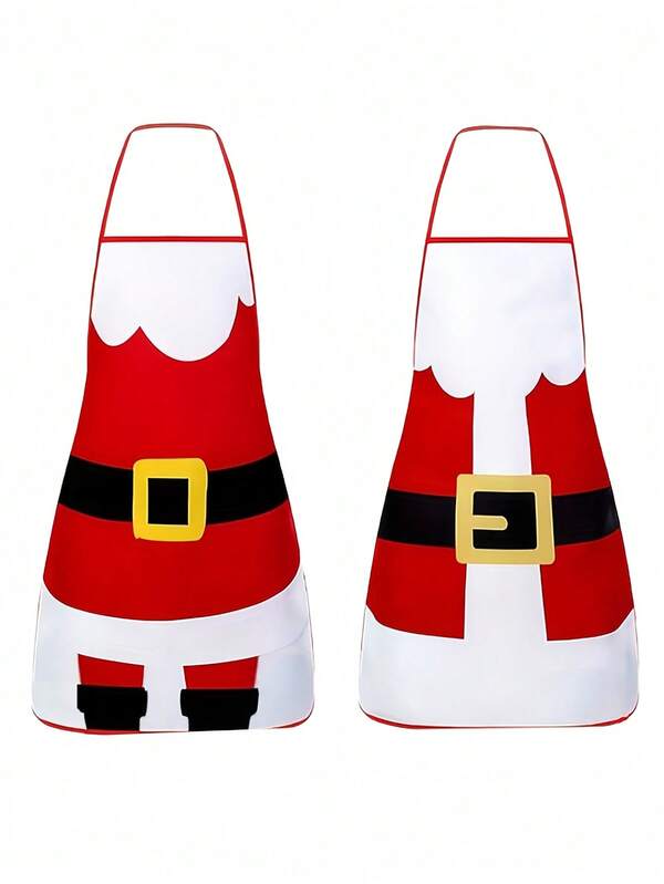2 قطعة/1 قطعة من أرواب الطهي للرجال والنساء بطباعة شكل بابا نويل، أرواب للأزواج مناسبة لحفلات عيد الميلاد، روب المطبخ