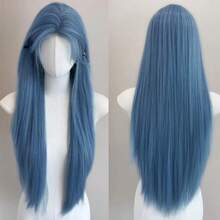 28 Inch U-Part Lace Front Blue Long Straight Center Parting Synthetic Wig, Suitable For Holidays, Parties Or Cosplay - Dusty Blue - View 10