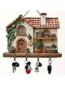 مفتاح منزلي متعدد الوظائف من الخشب المسطح، قطعة واحدة، مع أربعة خطافات معدنية - ديكور معلق على الحائط، ديكور الغرفة، تزيين الفيلا، الديكور المنزلي لفورسيزونز، شقة الأبعاد