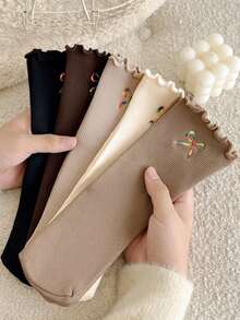 5 paia di calzini alla caviglia morbidi e caldi da donna, con fiori, pizzo, volant e fiocchi, foderati in pile